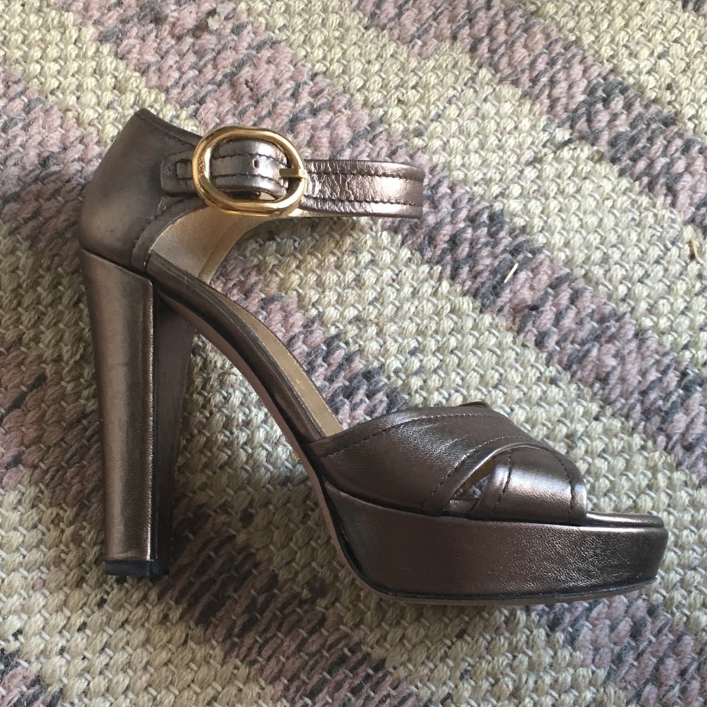 Prada Metallic Platform Sandal Heels Euro 37.5